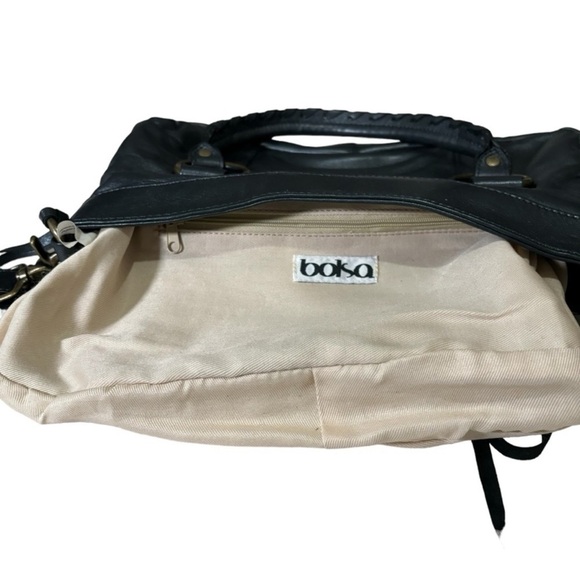 Bolsa Leather Metallic Pewter Handbag Convertible Shoulder Bag Boho Bohemian - Picture 10 of 16